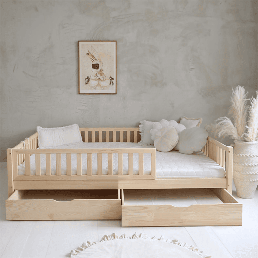 Cama 140x200 barreira base e gavetas incluída Agnès Madeira