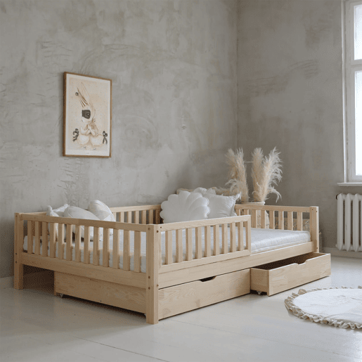 Cama 140x200 barreira base e gavetas incluída Agnès Madeira