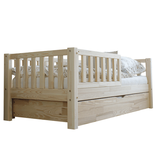 Cama com barreira 90x190 incluindo estrado de ripas e gaveta Agnès Bois