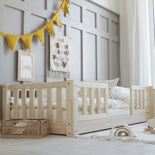 Cama 70x140 com calhas e estrado com pés de 1 cm Agnès Bois