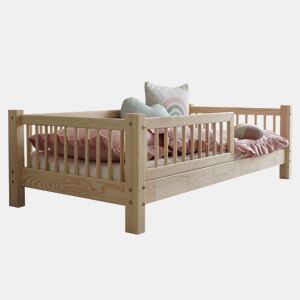 Cama 90x200 barreira e base de ripas incluídas pés 10 cm Adèle Bois