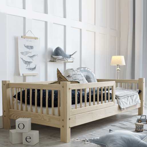Cama 90x200 barreira e base de ripas incluídas pés 10 cm Adèle Bois
