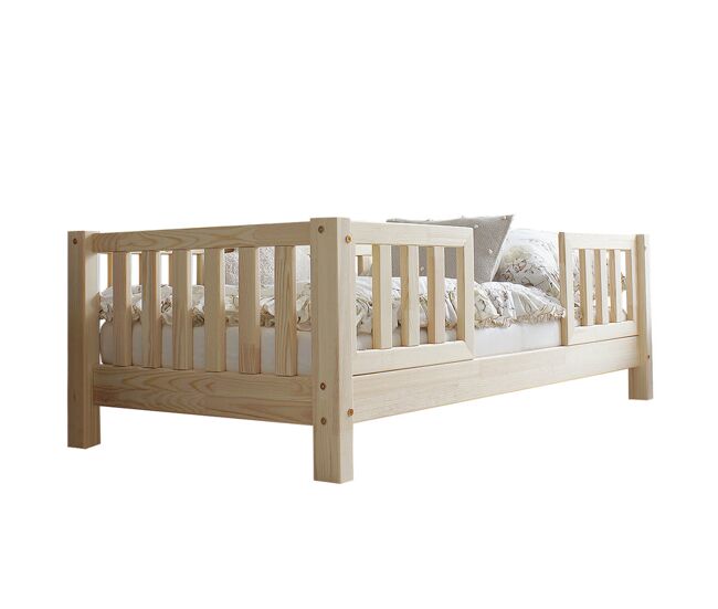 Cama 90x200 con barandilla y somier patas de 10 cm agnès madera