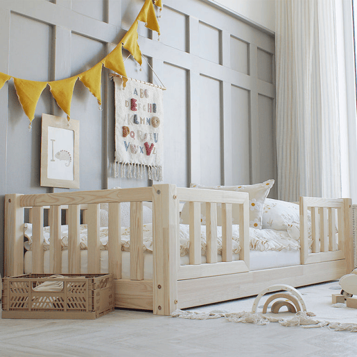 Cama 90x190 com calhas e estrado com pés de 1 cm Agnès Bois Cama 90x190 com calhas e estrado com pés de 1 cm Agnès Bois