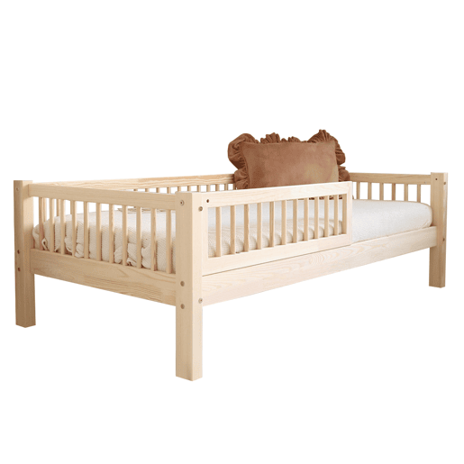 Cama 90x190 barreira e base incluída pés 19 cm Adèle Madeira