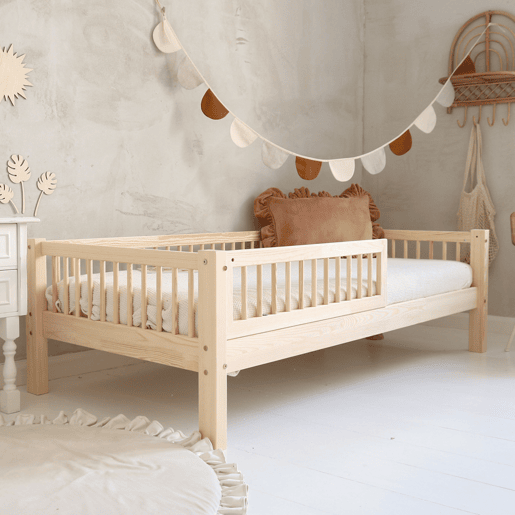 Cama 90x190 barreira e base incluída pés 19 cm Adèle Madeira
