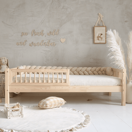 Cama 90x190 barreira e base incluída pés 19 cm Adèle Madeira