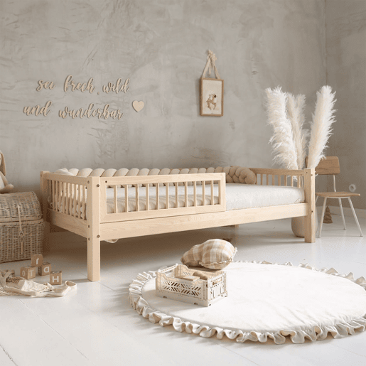 Cama 90x190 barreira e base incluída pés 19 cm Adèle Madeira