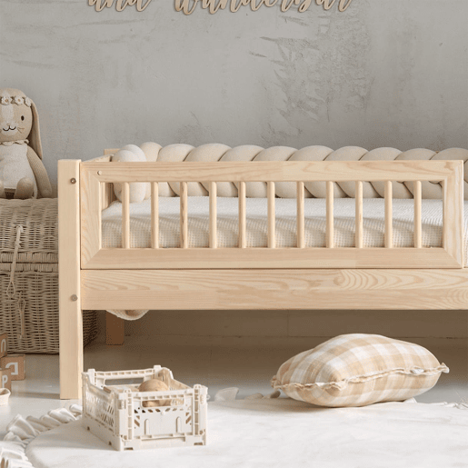 Cama 90x190 barreira e base incluída pés 19 cm Adèle Madeira