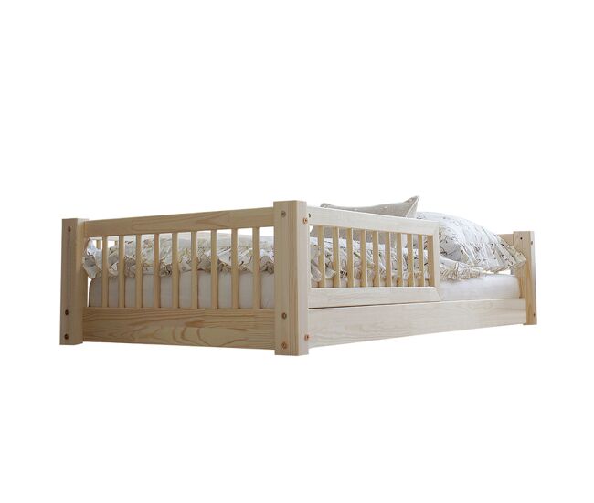 Cama 90x190 con barandilla y somier patas de 1 cm adèle madera