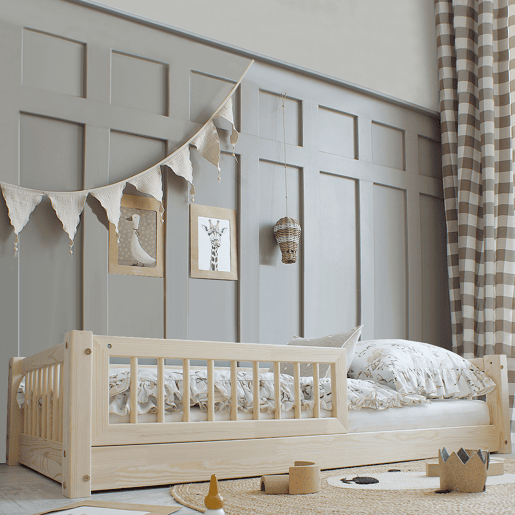 Cama 90x190 com barreira e base de ripas incluídas pés 1 cm Adèle Bois
