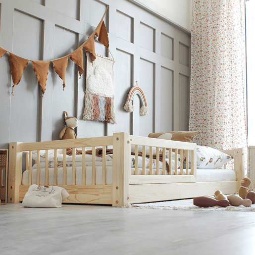 Cama 90x190 com barreira e base de ripas incluídas pés 1 cm Adèle Bois