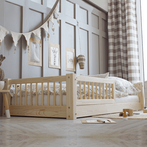 Cama 90x190 com barreira e base de ripas incluídas pés 1 cm Adèle Bois