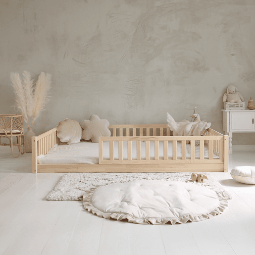 Cama 140x200 com barreira e base de ripas incluídas pés 1 cm Agnès Bois