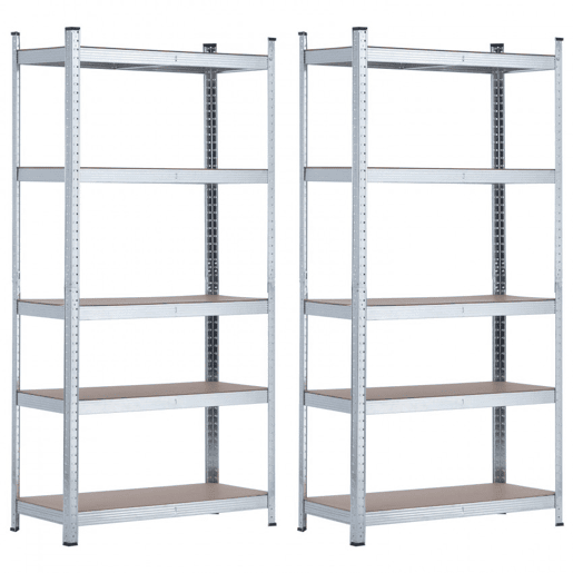 Pack 2 Prateleiras Modulares Galvanizadas com 5 Prateleiras Ajustáveis u200Bu200BCinza 180x90x40cm 875Kg Thinia Home