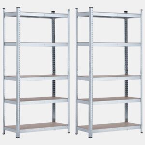 Pack 2 Prateleiras Modulares Galvanizadas com 5 Prateleiras Ajustáveis u200Bu200BCinza 180x90x40cm 875Kg Thinia Home