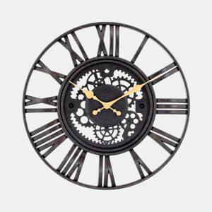 Relógio de parede vintage recortado pretodourado Ø38 cm Thinia Home