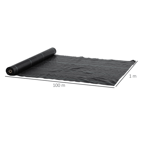 Outsunny Rolo de Malha Anti-Ervas 1x100 m Malha Geotêxtil 60 gm² para Controlo de Ervas Daninhas de Jardim Malha Anti-Ervas Preta