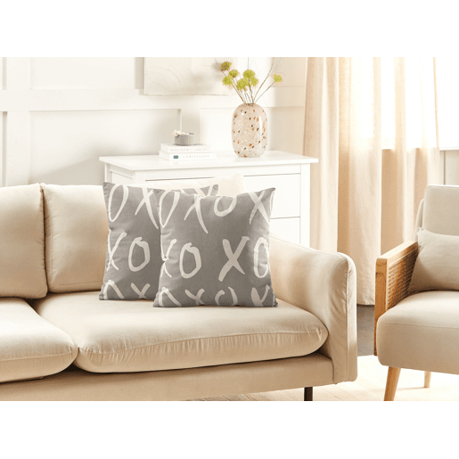 Conjunto de 2 almofadas decorativas TELOPEA Algodão 45 x 45 cm Cinzento Texto