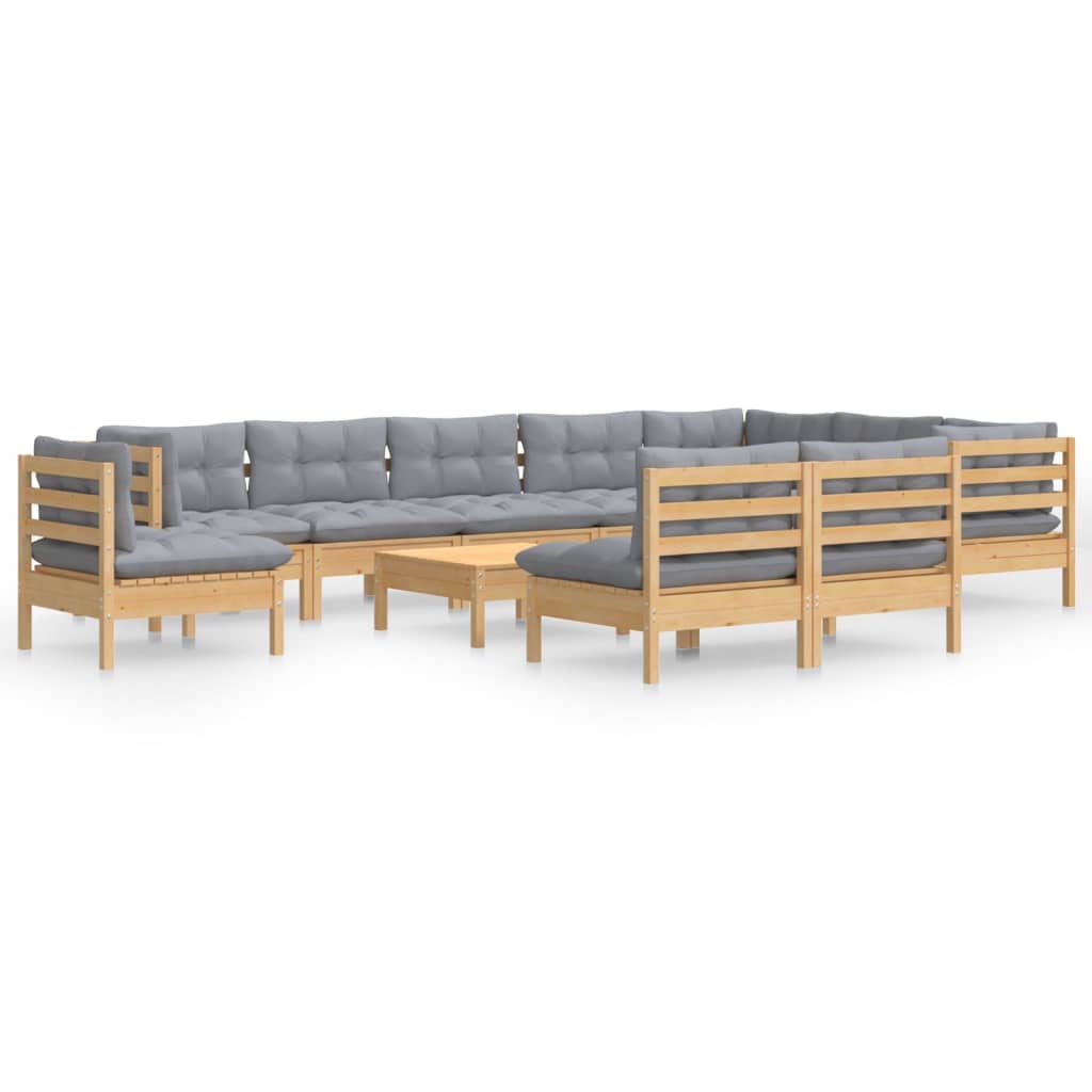 Juego de muebles de jardin 11 piezas y cojines madera maciza pino