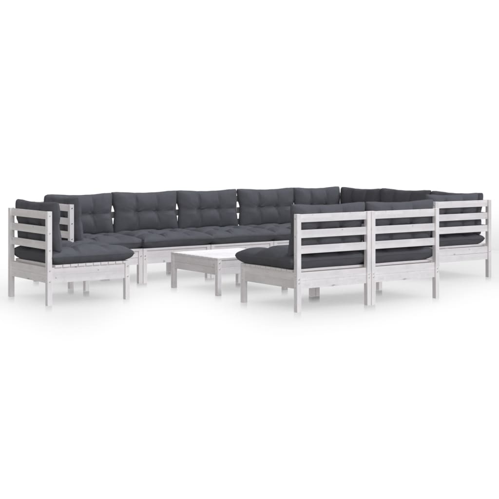 Muebles de jardin 11 piezas con cojines blanco madera de pino