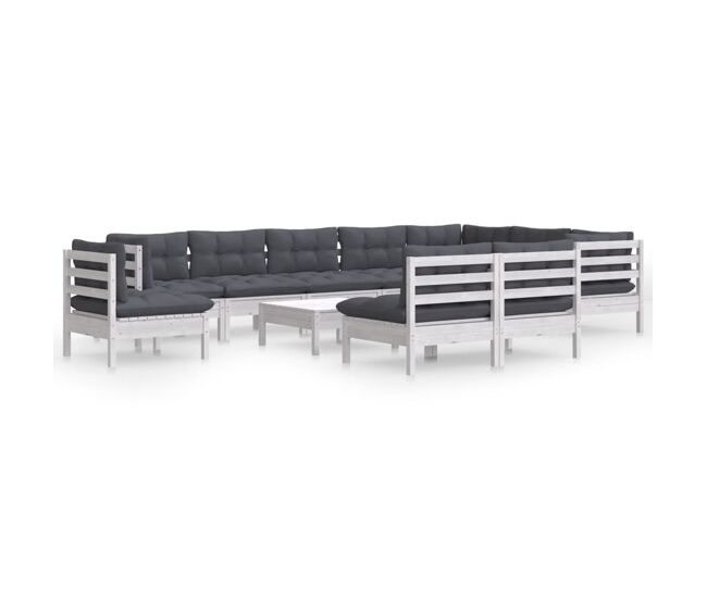Muebles de jardin 11 piezas con cojines blanco madera de pino