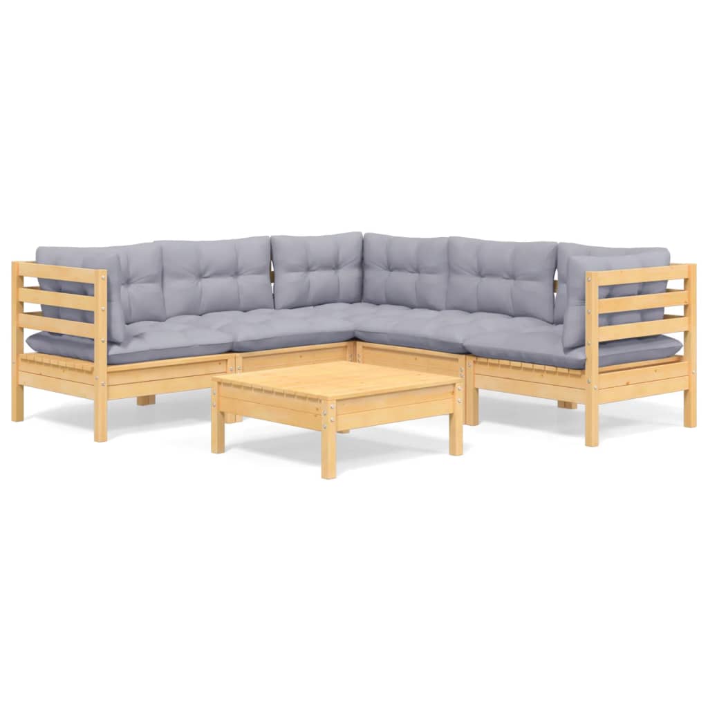 Juego de muebles de jardin 6 piezas y cojines madera maciza pino