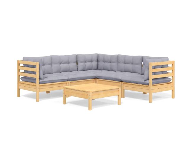 Juego de muebles de jardin 6 piezas y cojines madera maciza pino