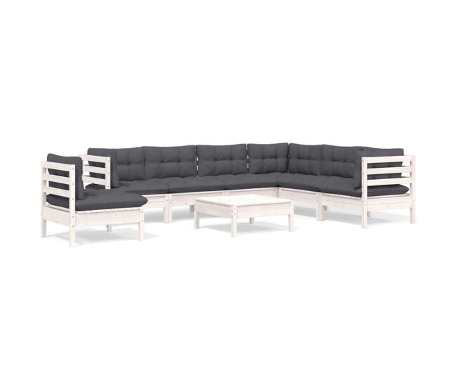 Muebles de jardin 8 piezas con cojines blanco madera maciza pino