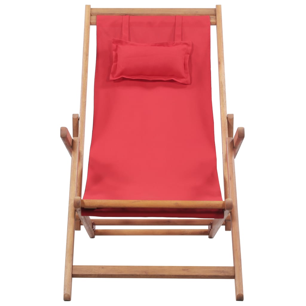 silla de playa plegable de tela y estructura de madera roja