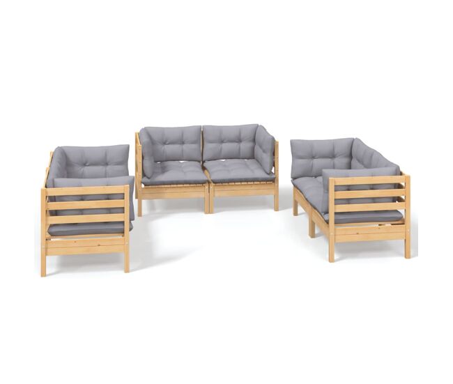 Juego de muebles de jardin 6 piezas y cojines madera maciza pino