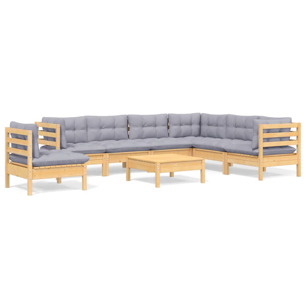 Juego de muebles de jardin 8 piezas y cojines madera maciza pino