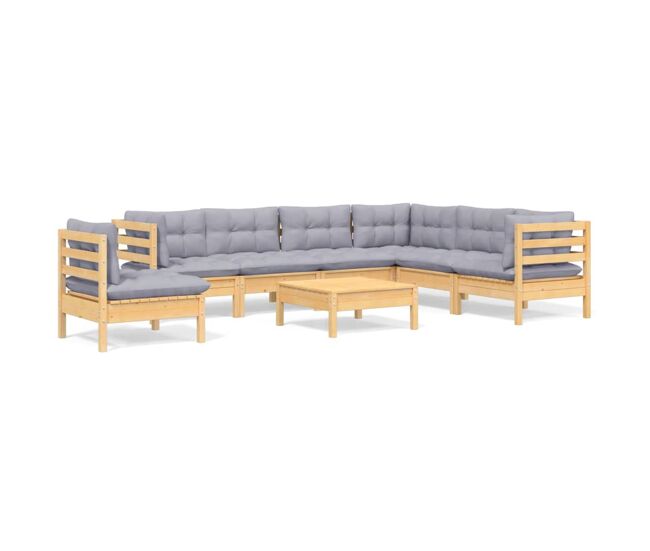 Juego de muebles de jardin 8 piezas y cojines madera maciza pino