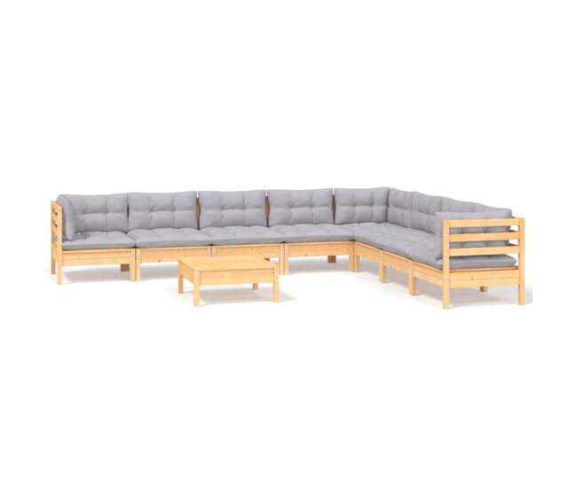 Juego de muebles de jardin 9 piezas y cojines madera maciza pino
