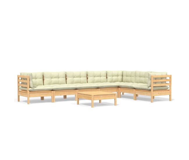 Muebles de jardin 8 piezas y cojines madera maciza de pino crema