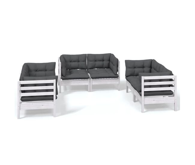 Juego de muebles de jardin 6 piezas y cojines madera pino maciza