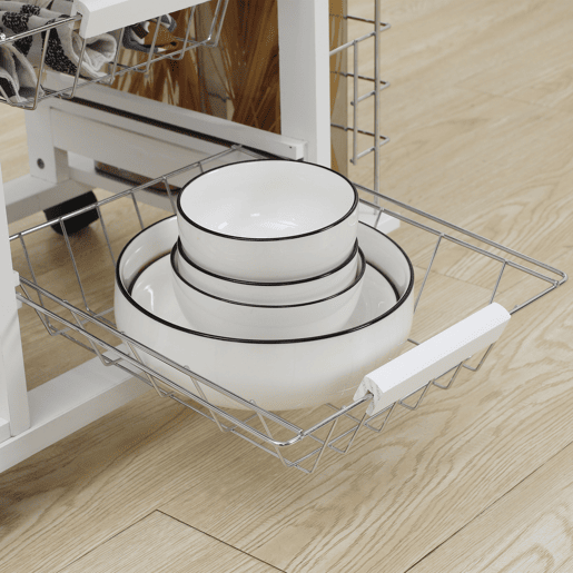 HOMCOM Carrinho de Cozinha com Rodas Carrinho de Cozinha com Bancada Gaveta 4 Cestas de Metal e 4 Suportes para Temperos Laterais para Cozinha 57x37x83cm Branco