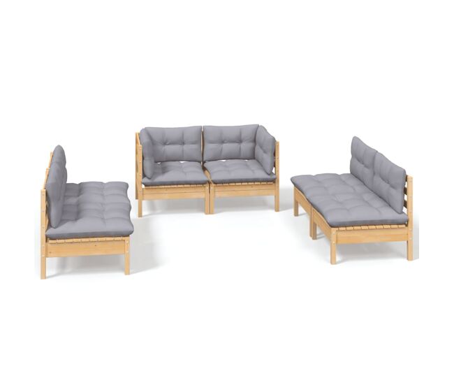 Juego de muebles de jardin 6 piezas y cojines madera maciza pino