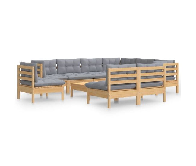 Juego de muebles de jardin 10 piezas y cojines madera maciza pino