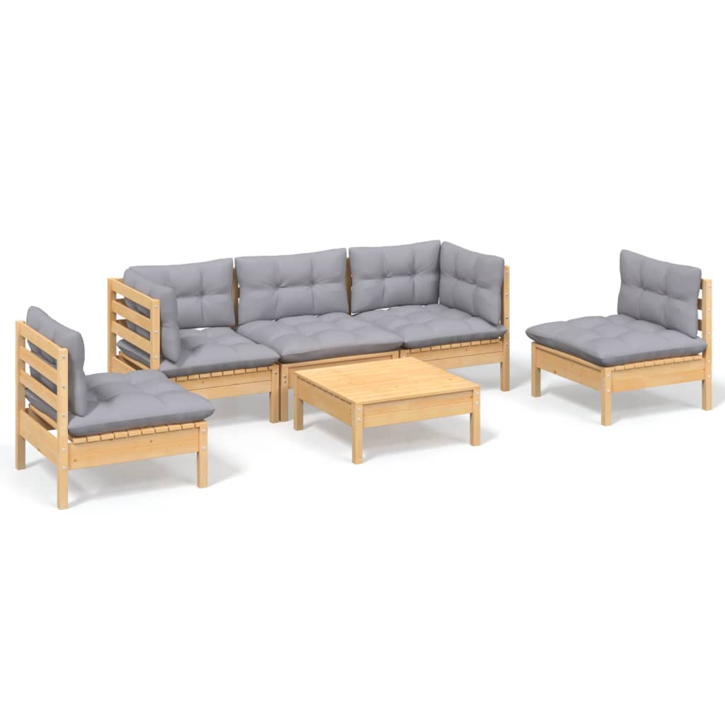 Juego de muebles de jardin 6 piezas y cojines madera maciza pino