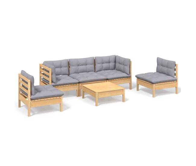 Juego de muebles de jardin 6 piezas y cojines madera maciza pino