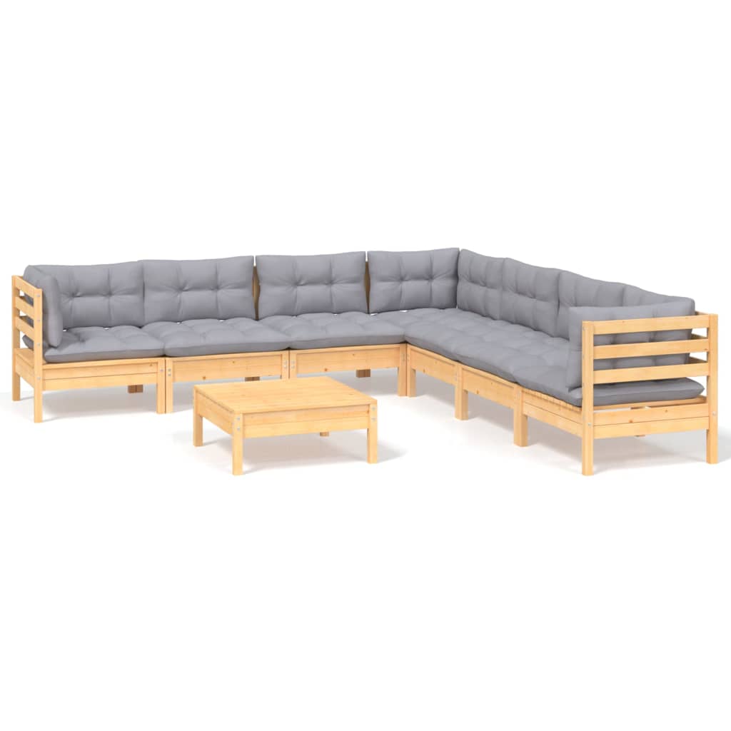 Juego de muebles de jardin 8 piezas y cojines madera maciza pino