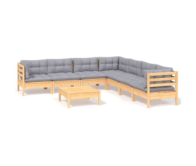 Juego de muebles de jardin 8 piezas y cojines madera maciza pino