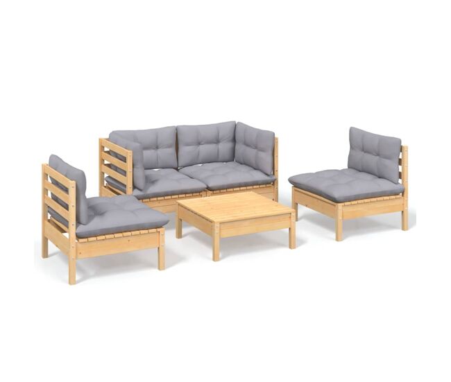 Juego de muebles de jardin 5 piezas y cojines madera maciza pino