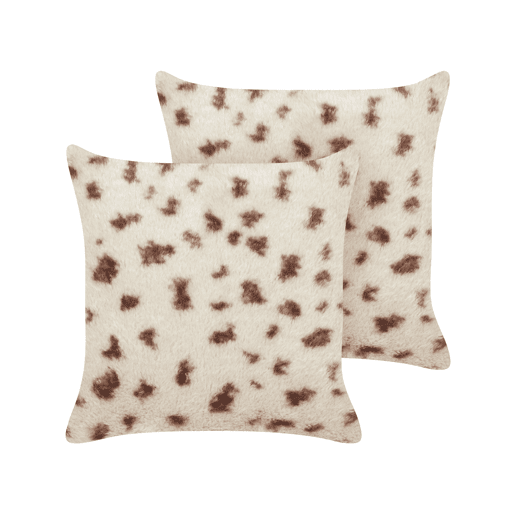 Conjunto de 2 almofadas decorativas KASRA Imitação de pele 45 x 45 cm Creme claro Padrão abstracto