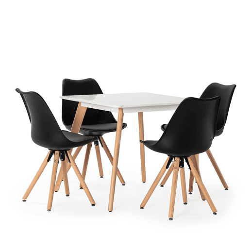 Conjunto de mesa 80x80 cm e 4 cadeiras de jantar Jeff pretas