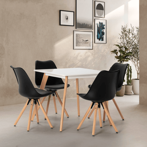 Conjunto de mesa 80x80 cm e 4 cadeiras de jantar Jeff pretas