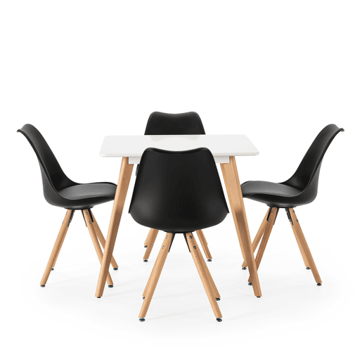 Conjunto de mesa 80x80 cm e 4 cadeiras de jantar Jeff pretas