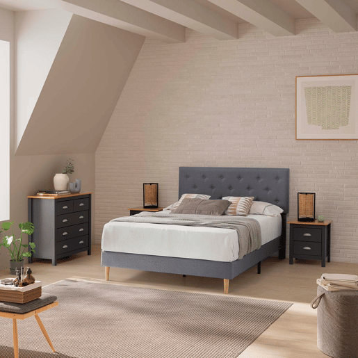 Cama estofada Rosi 30 cm, 140x190 cm, cinza escuro
