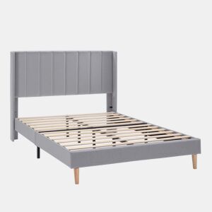Cama estofada Noelia 30 cm, 150x190 cm, cinza claro